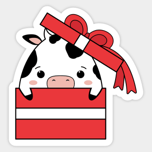 Cute cow in a gift box, Happy cow, Bull, Cute sticker, Kawaii cow Sticker